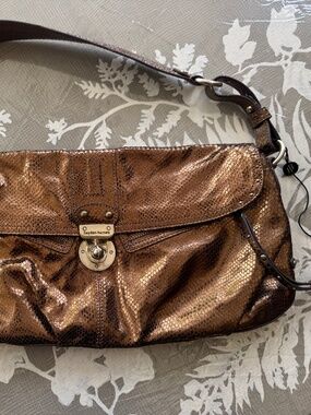 Hayden Harnett Metallic Bronze Lizard-Textured Lorca Turnlock Shoulder Bag NWOT